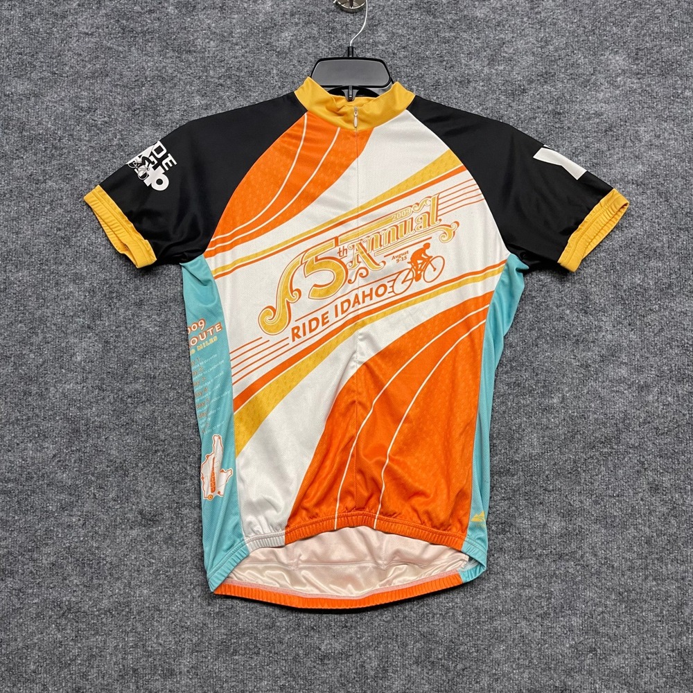 Cycling Jersey Peak 1 Womens XL Orange Ride Idaho 2009 Graphic Short Sleeve Zip
